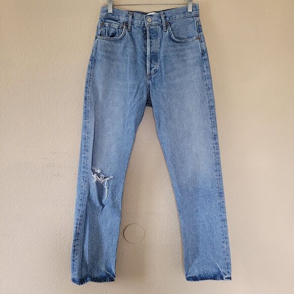 AGOLDE 90s Pinch Straight Jeans Size 26 Medium High Rise Button Fly Distressed - Picture 1 of 9